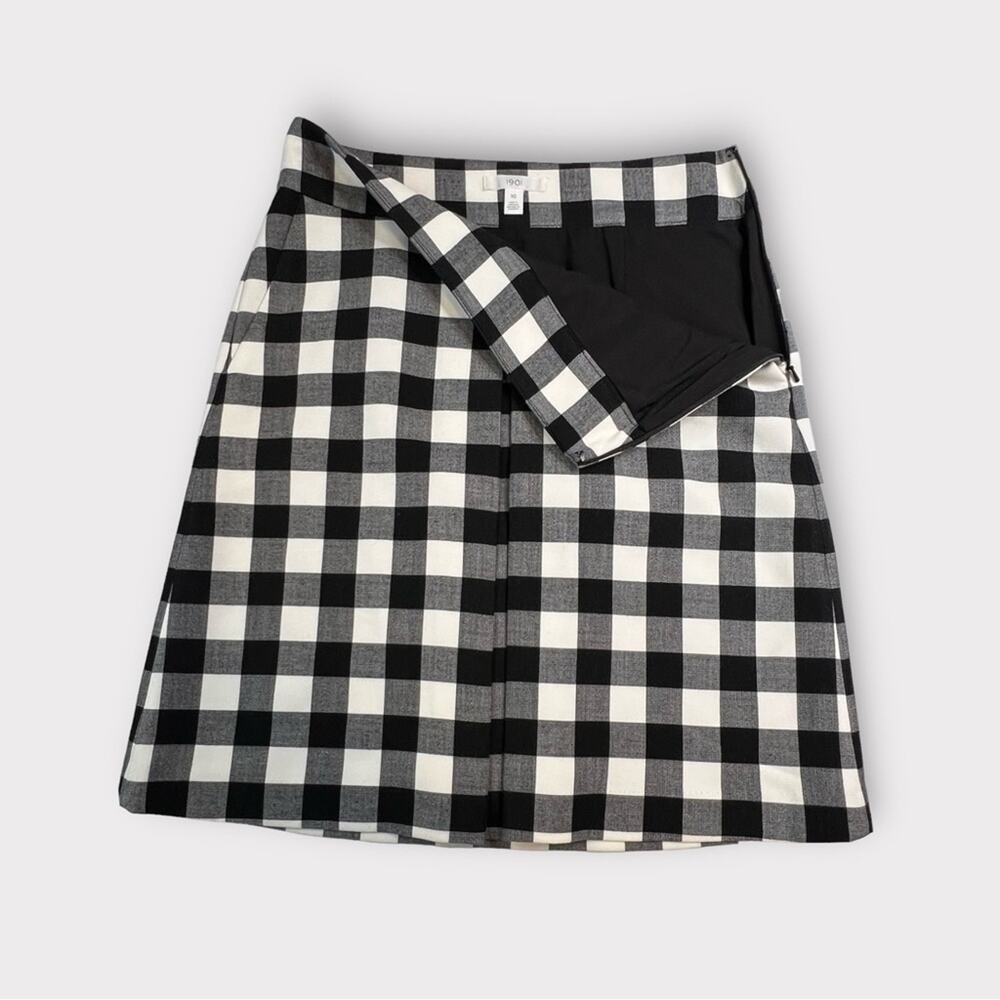 1901 Midi Skirt Womens Size 10 Black Ivory Check A-Line Career Capsule Academia - Picture 5 of 10